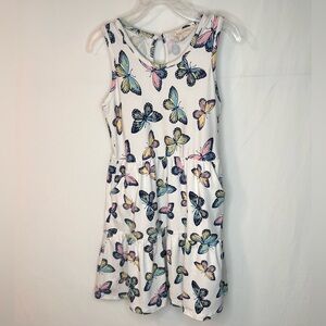 Emma & Elsa Girls Butterfly Dress Front Pocket Short Sleeve Yellow Cream Size 6X
